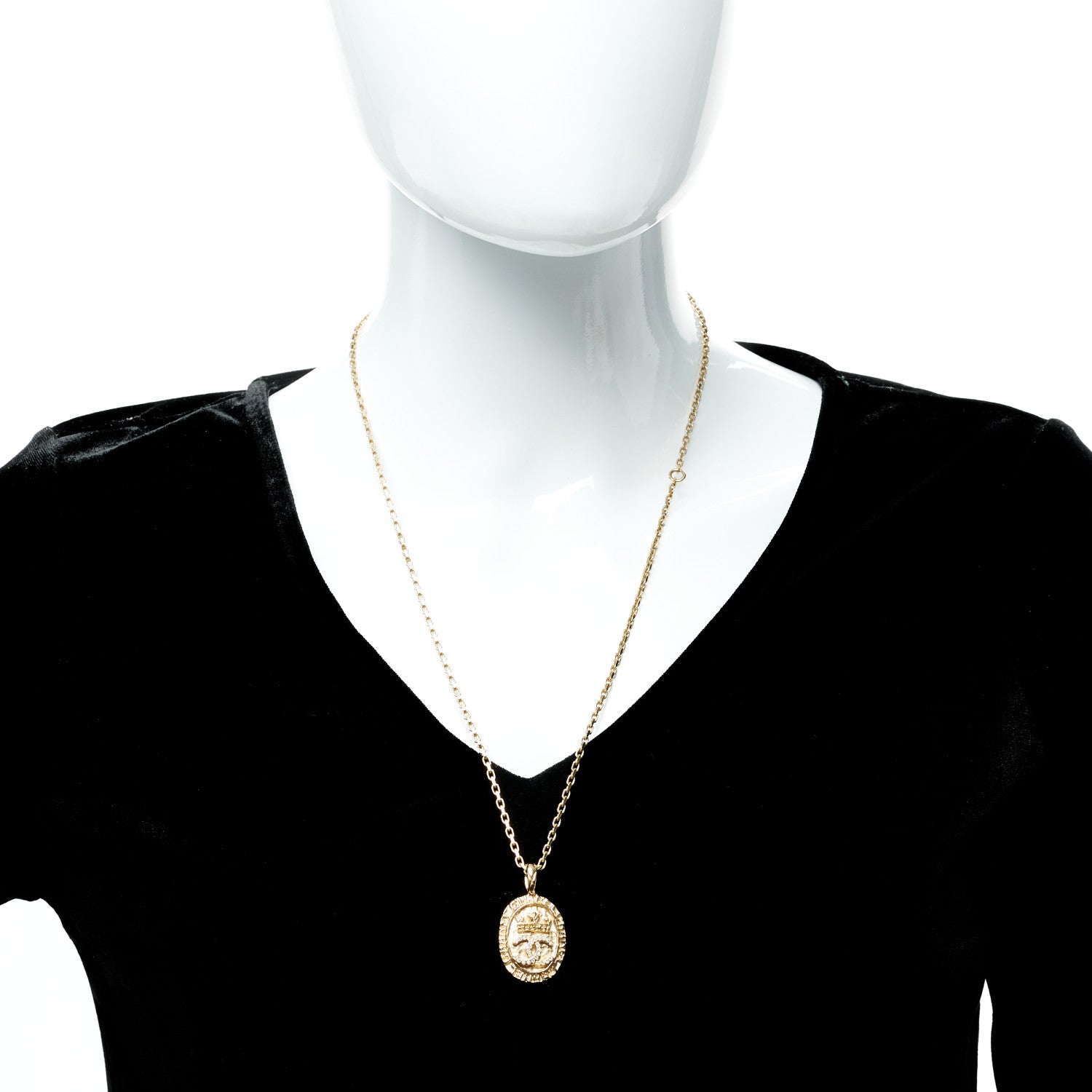Chanel Crystal CC Medallion Necklace Gold 2 of 6