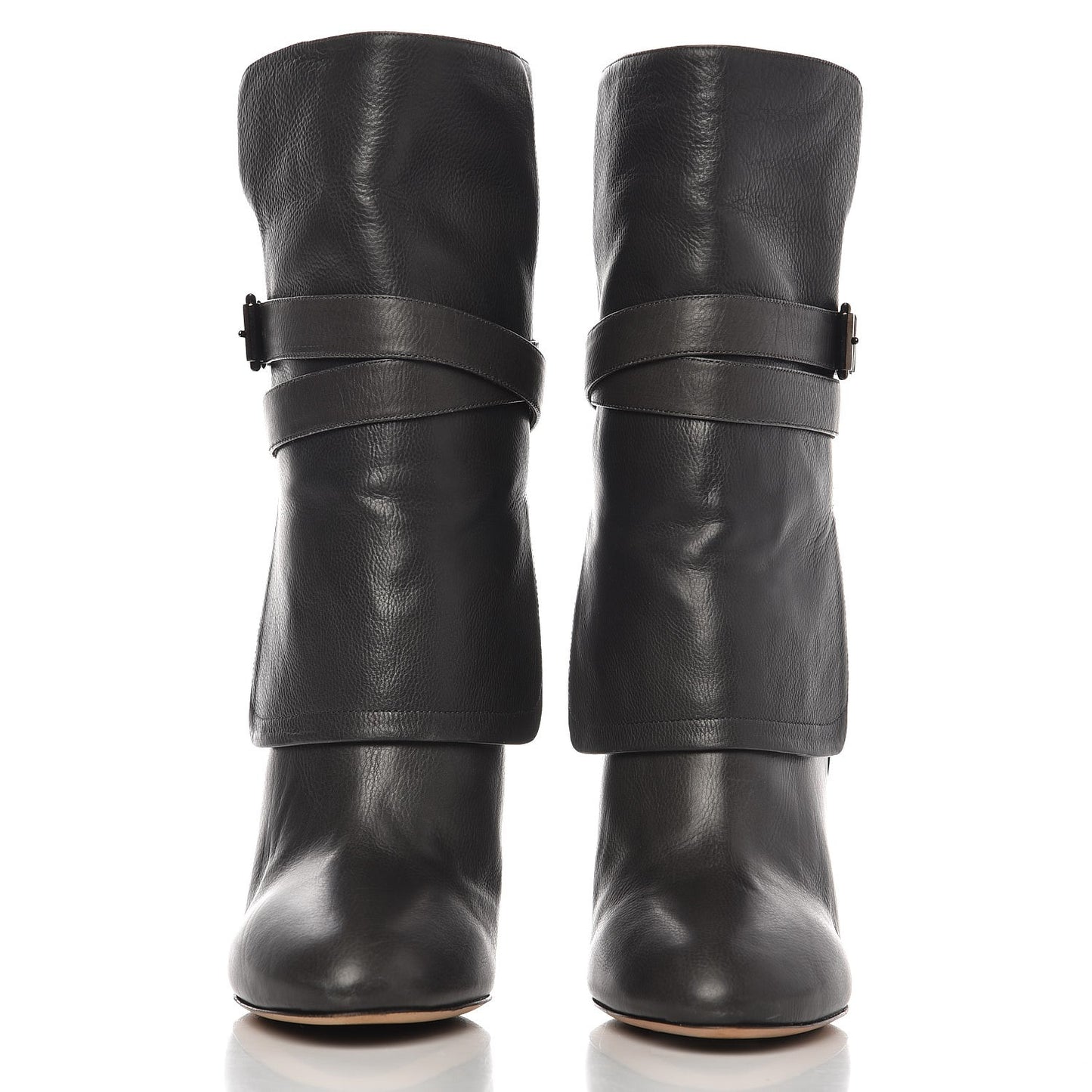 Calfskin Wrap Around Mid Calf Boots 39.5 Dark Grey