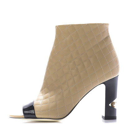 Chanel Calfskin Quilted Patent Short Boots 35.5 Beige Black 1 of 11