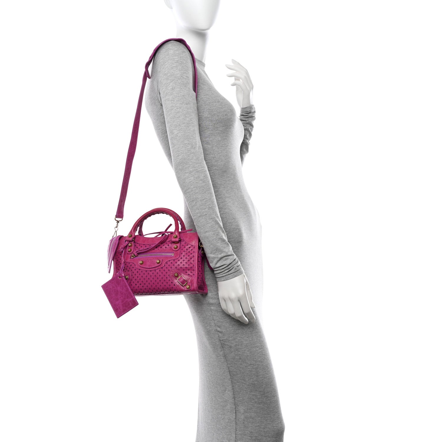 Balenciaga Agneau Laser Cut Cross Classic Gold Hardware Mini City Cyclamen 2 of 14