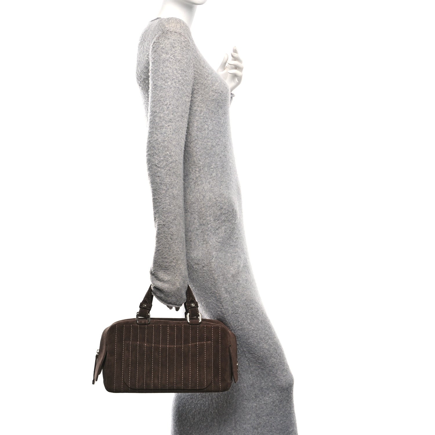 Chanel Suede Vertical Quilted Bowler Brown 2 of 11