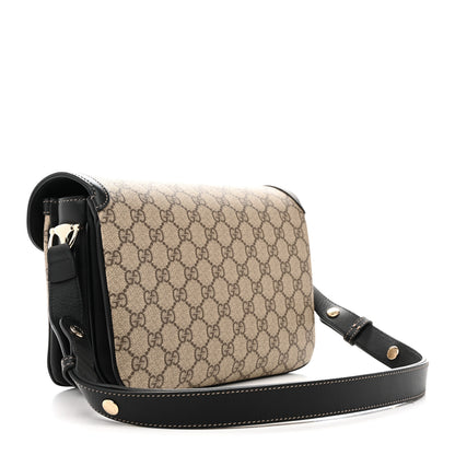Gucci GG Supreme Monogram Horsebit 1955 Soft Small Shoulder Bag Beige Black 3 of 11