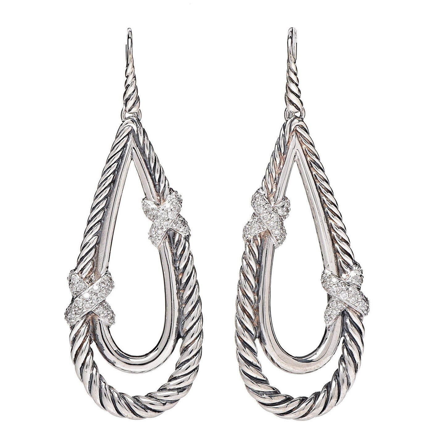 Sterling Silver Diamond X Drop Earrings