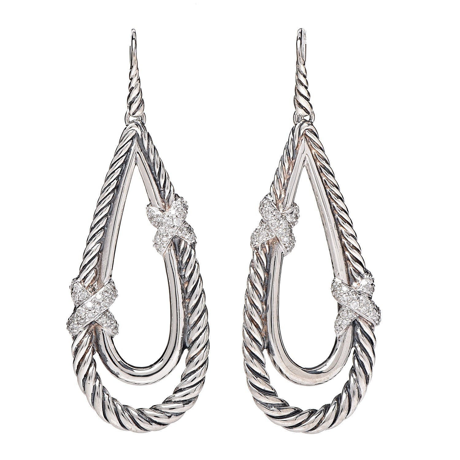 David Yurman Sterling Silver Diamond X Drop Earrings 1 of 4