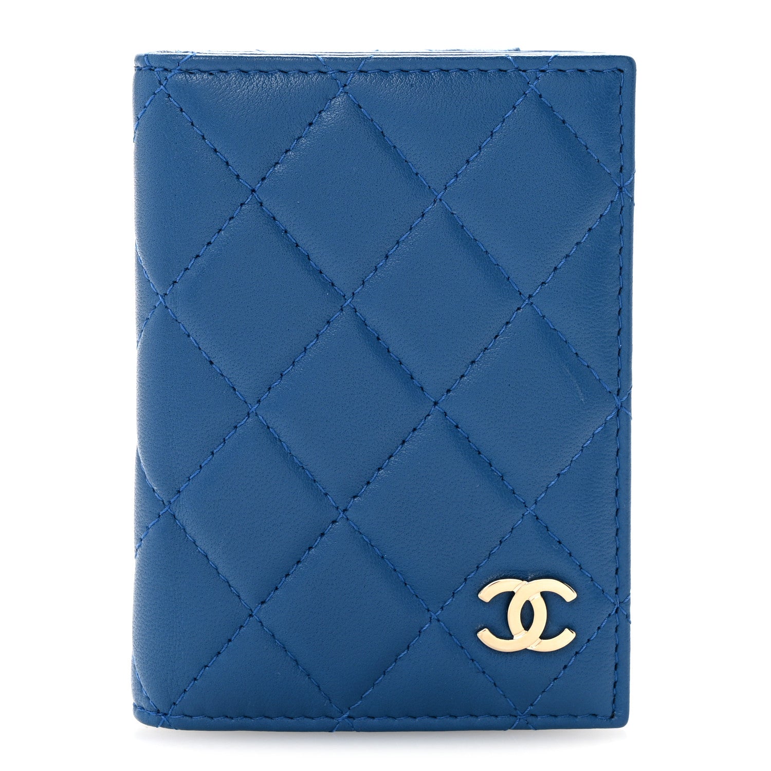 Chanel Lambskin Quilted Card Holder Wallet Blue 1 of 9