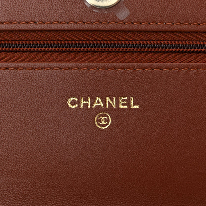 Chanel Lambskin Quilted Crystal Pearl CC Wallet On Chain WOC  Brown 6 of 12