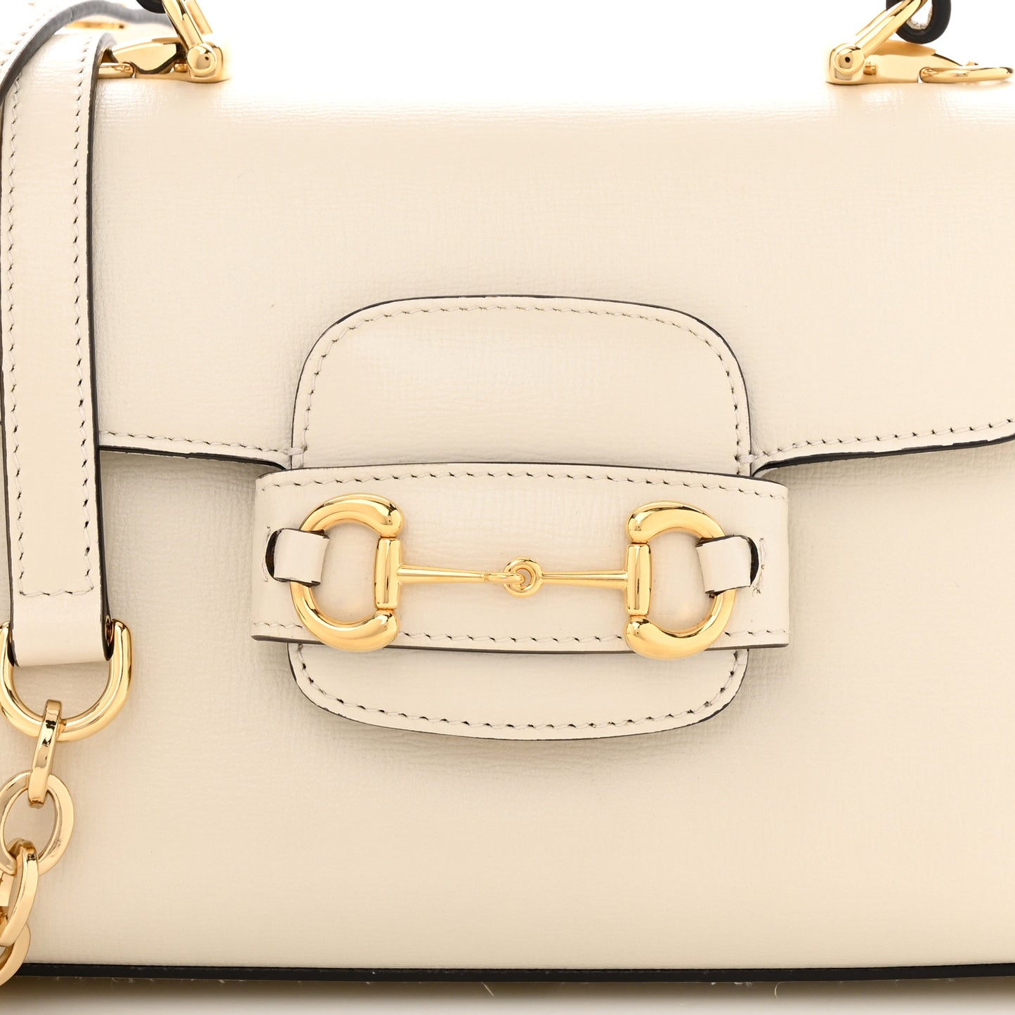 Glazed Textured Calfskin Mini Horsebit 1955 Top Handle Flap Bag Mystic White