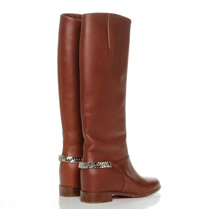 Christian Louboutin Calfskin Cate Chain Flat Tall Boots 39 Brown 4 of 7