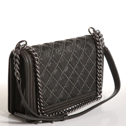 Chanel Crumpled Lambskin Large Studded Boy Flap Dark Gray 3 of 8