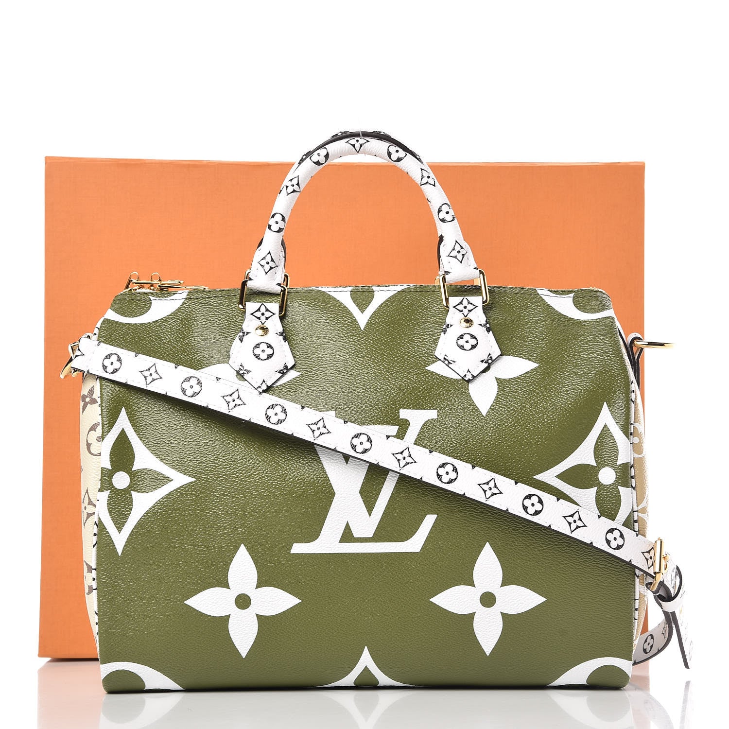 Louis Vuitton Monogram Giant Speedy Bandouliere 30 Kaki Beige 9 of 9