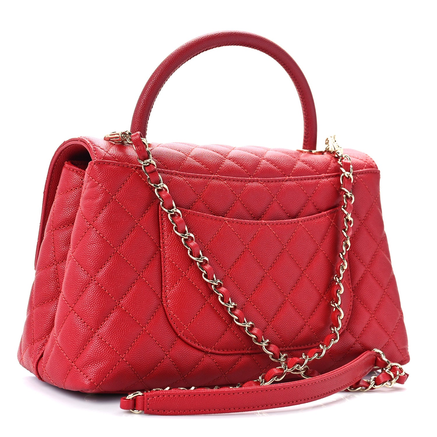 Chanel Caviar Quilted Small Coco Handle Flap Red 2 of 8
