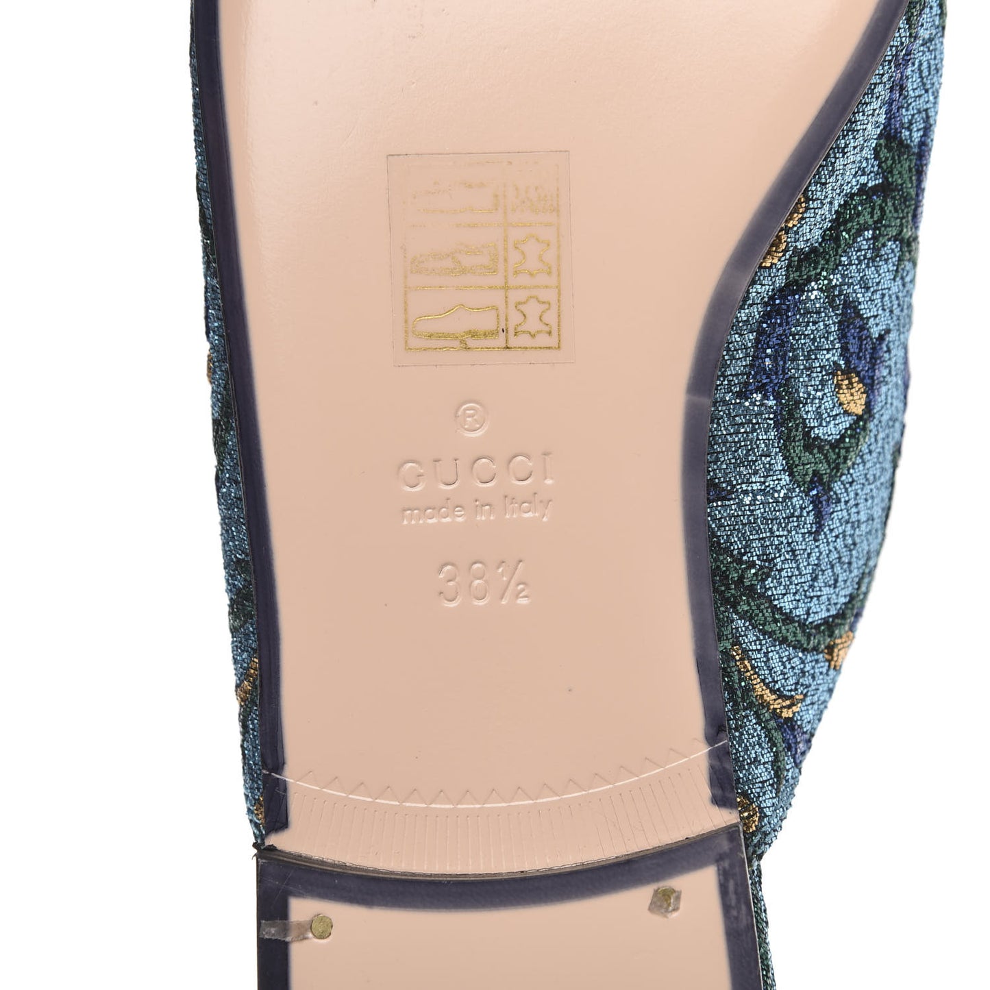 Iridescent Brocade Womens Princetown Slippers 38.5 Azure Multicolor Oro