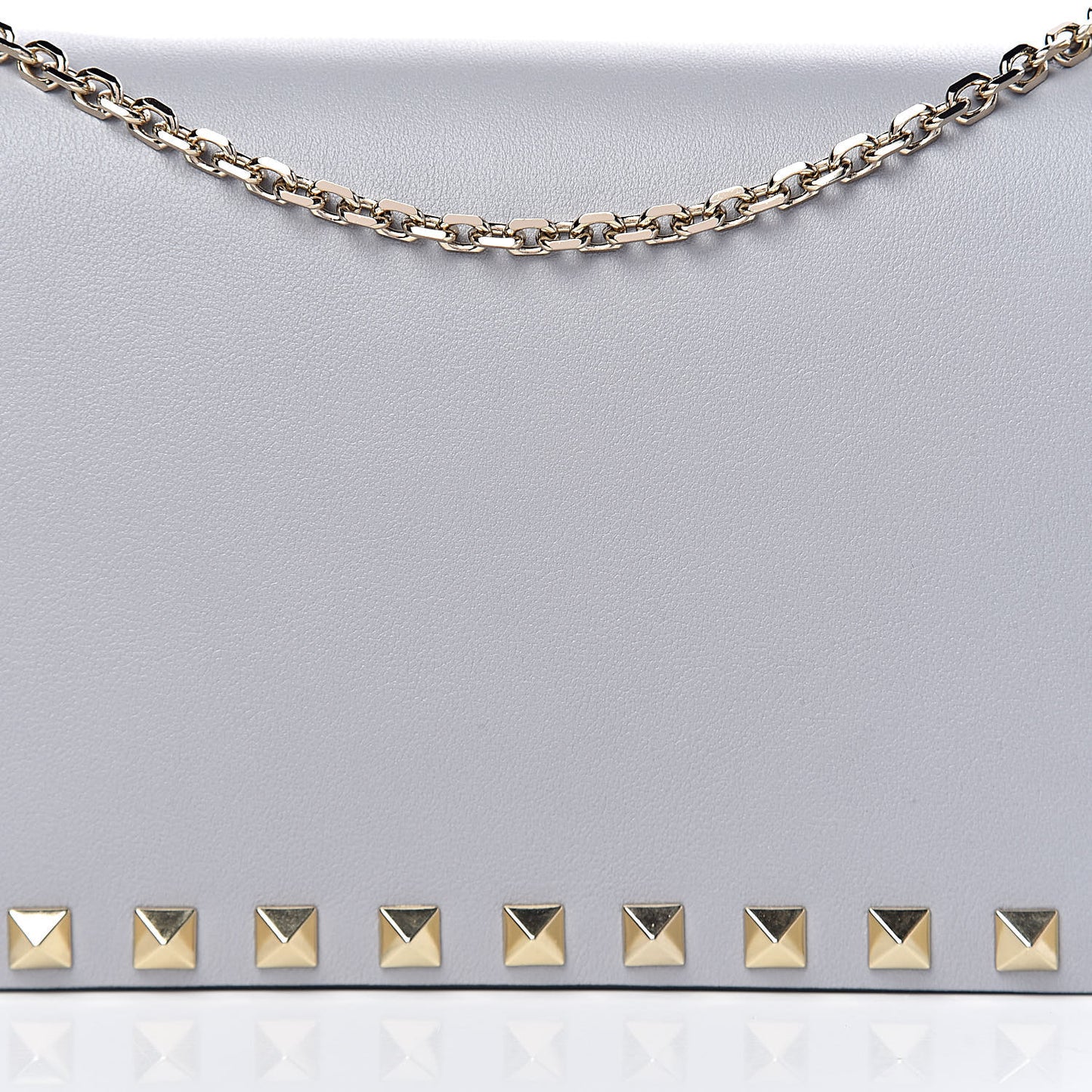 Calfskin Rockstud Wallet on Chain Pastel Grey