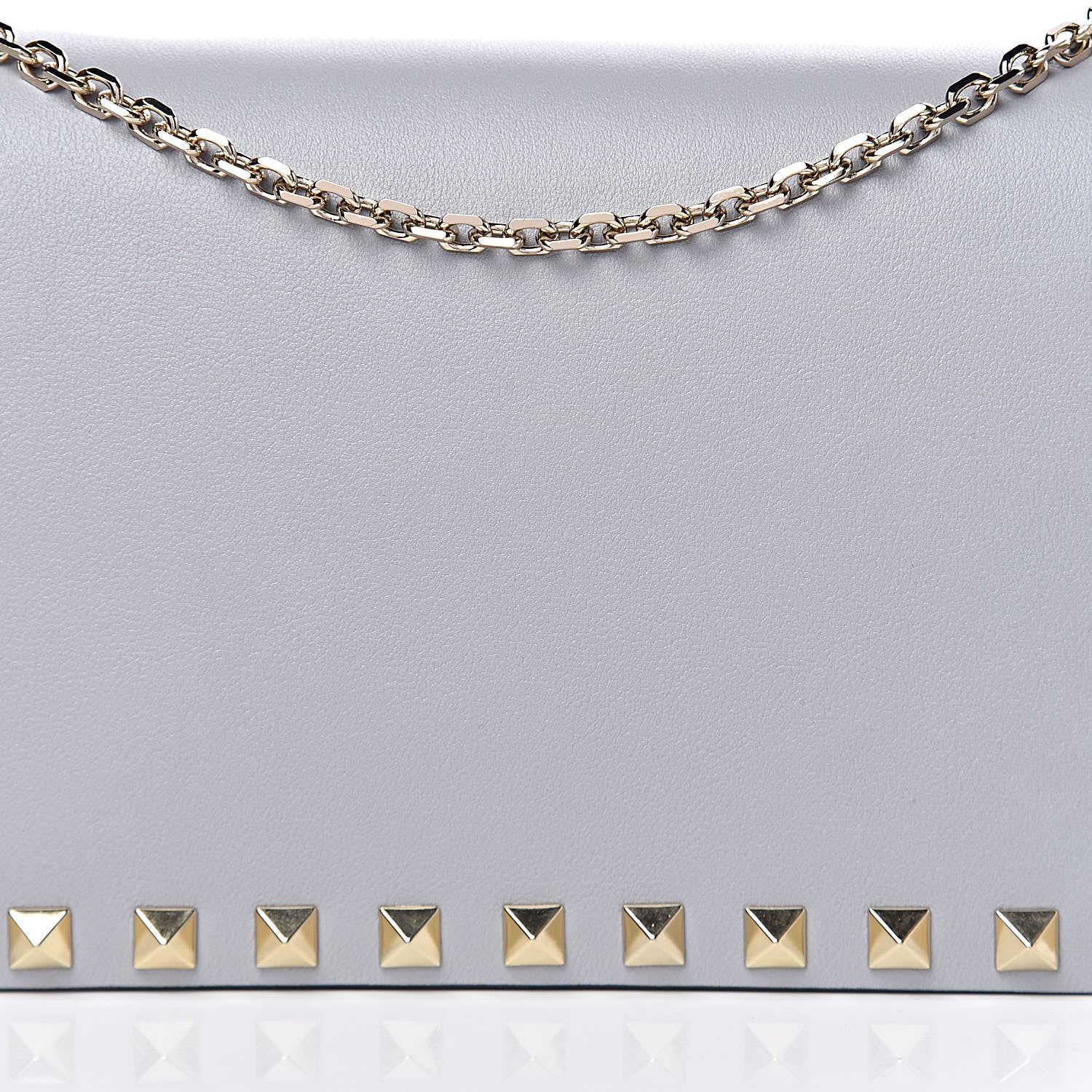 Valentino Garavani Calfskin Rockstud Wallet on Chain Pastel Grey 8 of 11