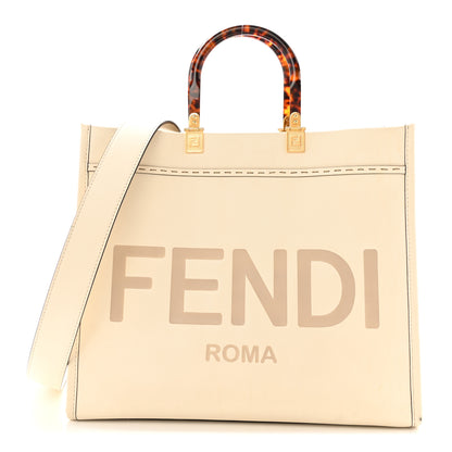 Fendi Vitello King Plexiglass Logo Embossed Medium Fendi Sunshine Shopper Tote White Ice 1 of 15