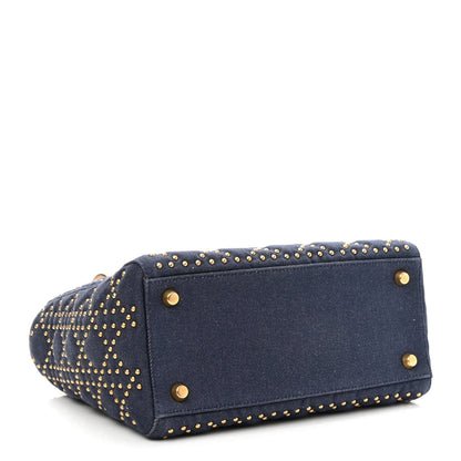 Christian Dior Canvas Cannage Studded Medium Supple Lady Dior Blue 4 of 9
