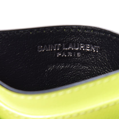 Saint Laurent Patent Grain De Poudre Matelasse Chevron Monogram Credit Card Case Neon Yellow 6 of 7