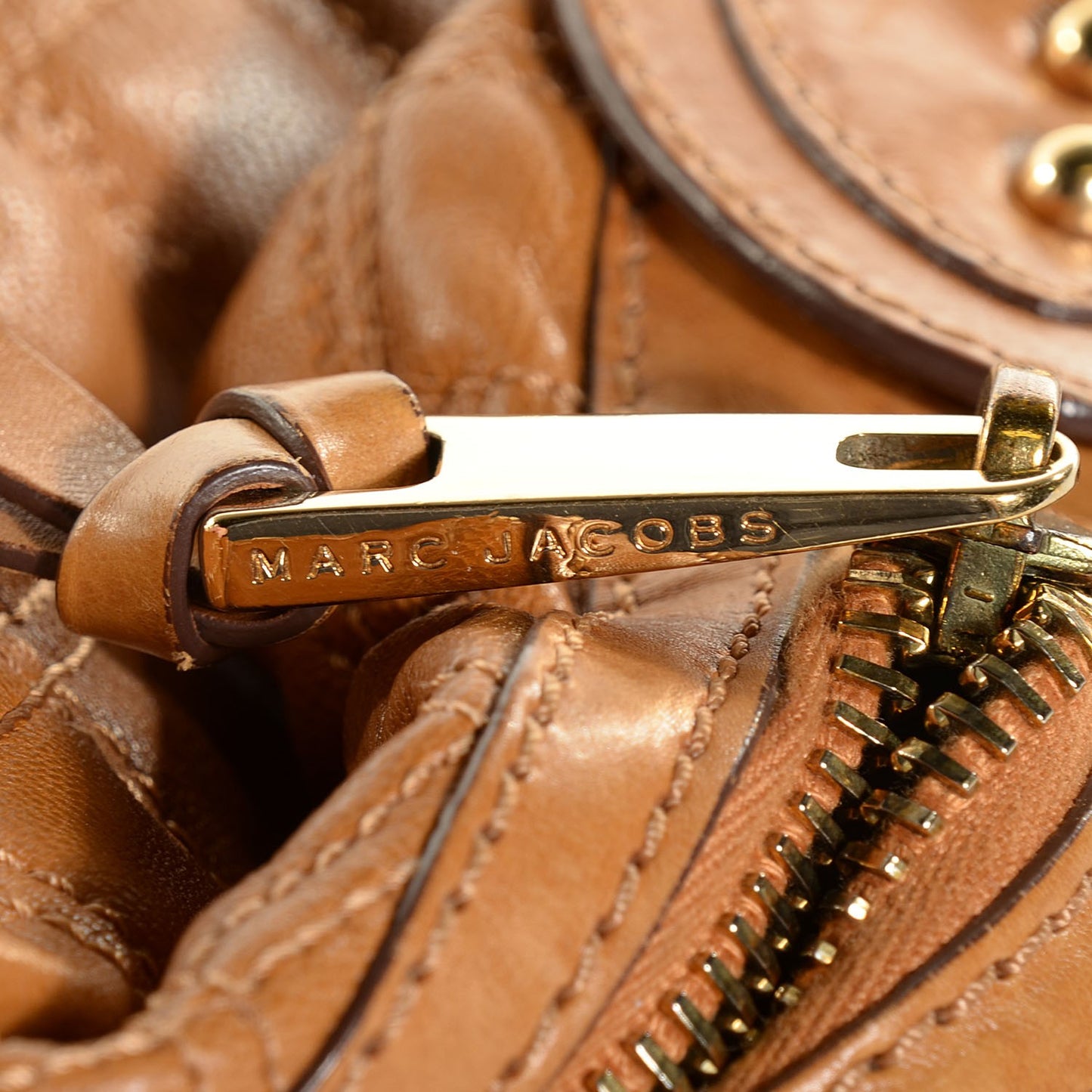 Leather Quilted Banana Chain Hobo Camel
