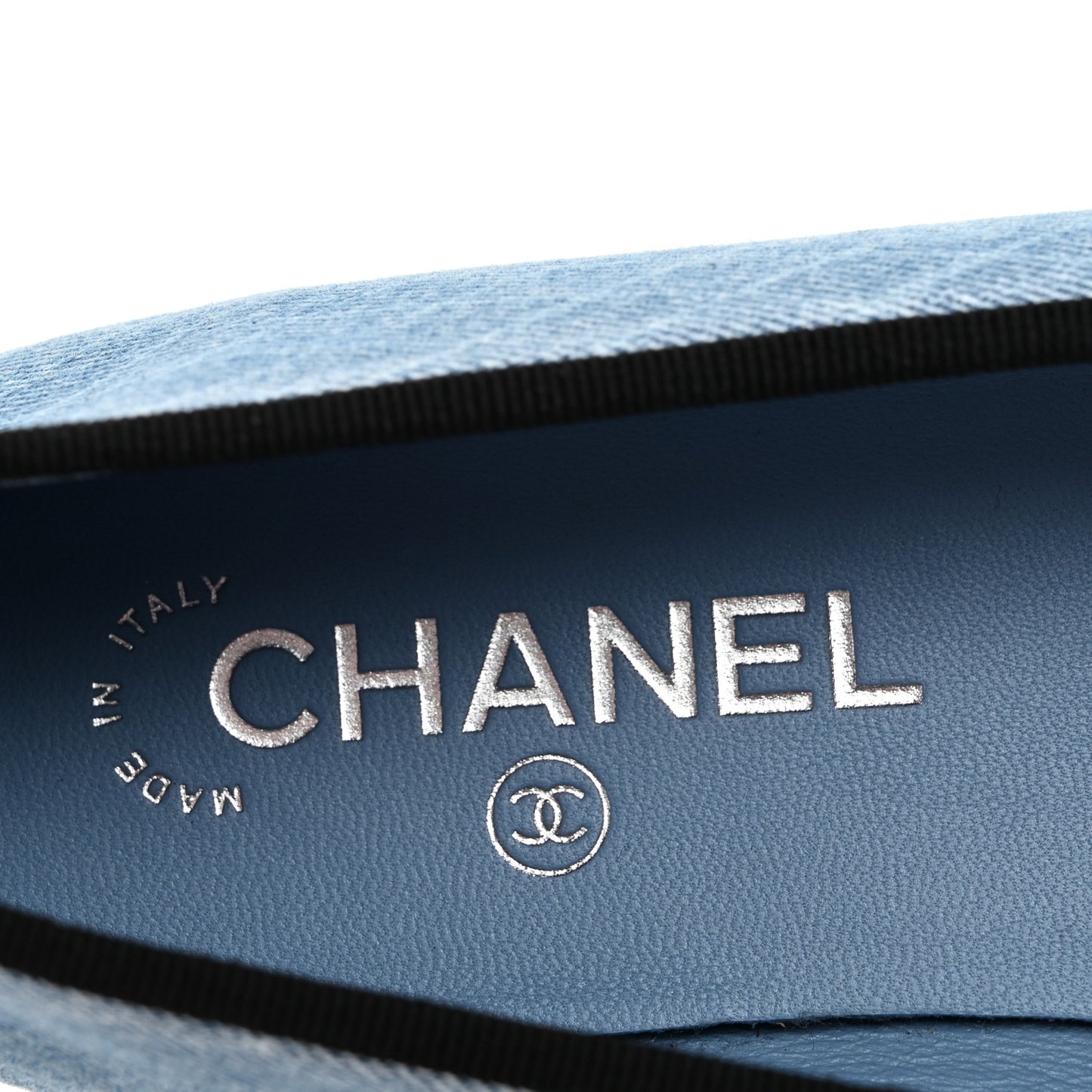 Denim Printed Quilt CC Cap Toe Ballerina Flats 39 Light Blue Dark Grey