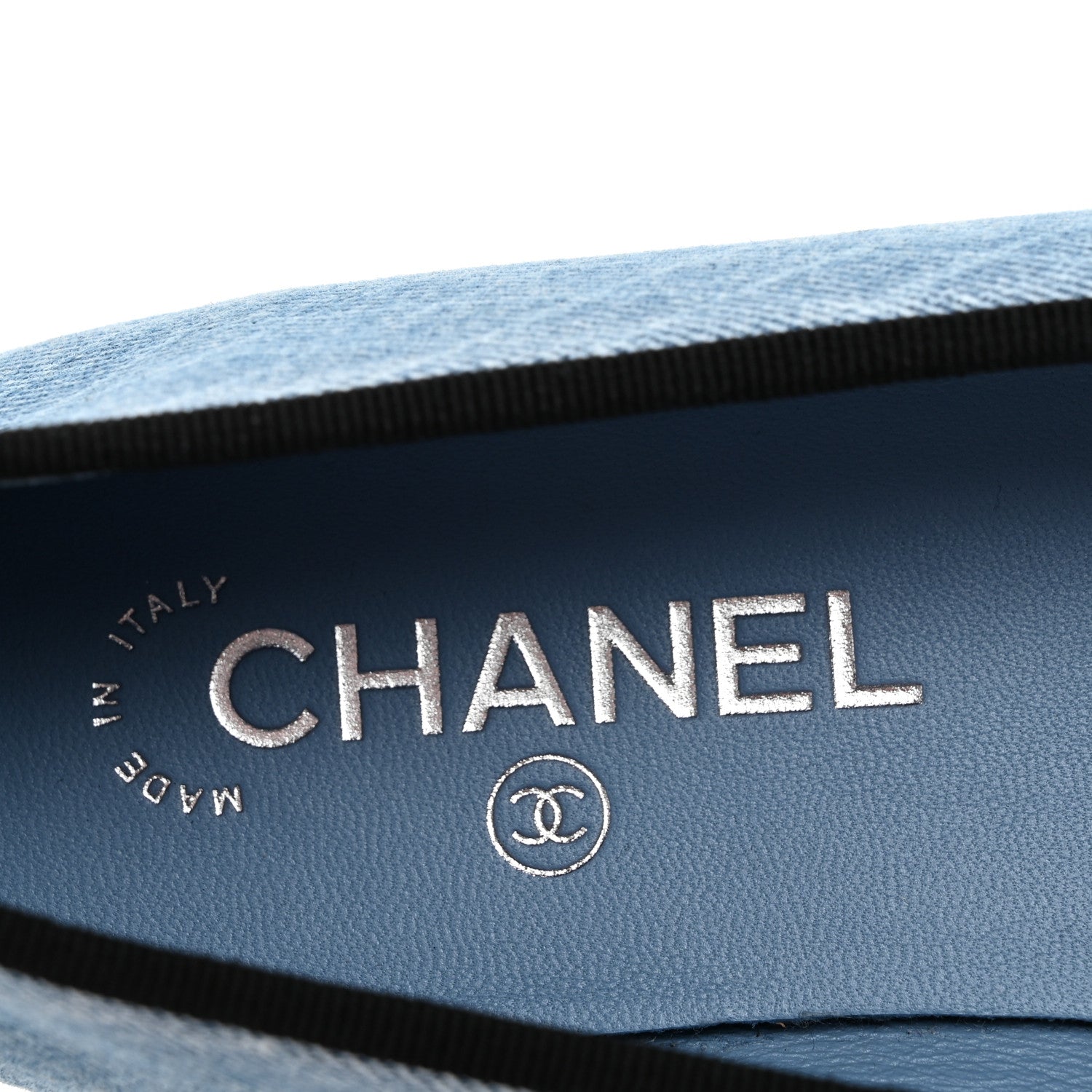 Chanel Denim Printed Quilt CC Cap Toe Ballerina Flats 39 Light Blue Dark Grey 8 of 9