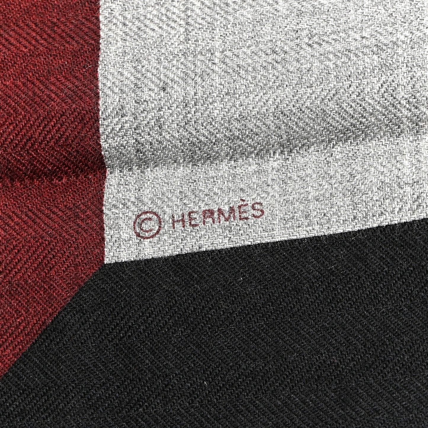 Cashmere Silk Encadre H Passant Giant Scarf 140 Bordeaux Black Gris Chine