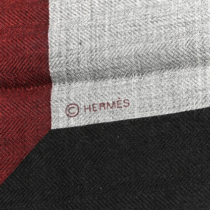 Hermes Cashmere Silk Encadre H Passant Giant Scarf 140 Bordeaux Black Gris Chine 4 of 5