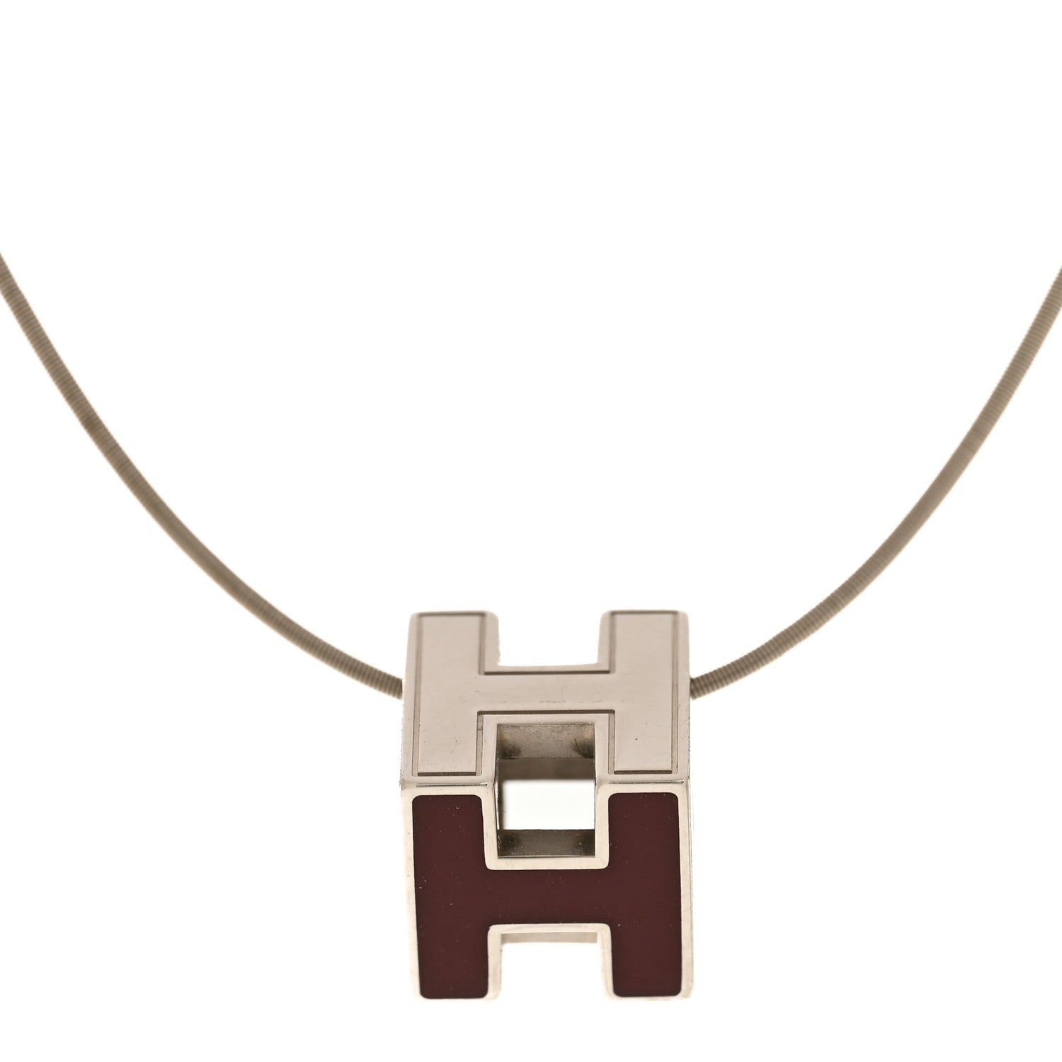 Hermes Palladium Lacquered Cage d'H Necklace Rouge H 4 of 7
