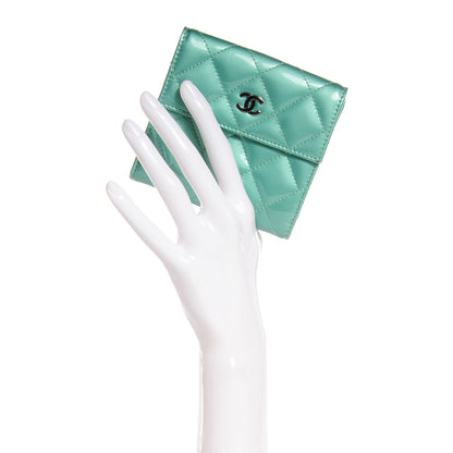 Chanel Patent Quilted Compact Wallet Green 2 of 7