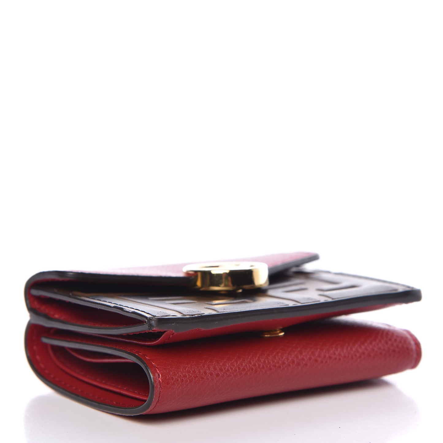 Vitello Cruise F is Fendi Bi-Color FF 1974 Embossed Micro Tri-Fold Envelope Wallet Maya Black Fragola