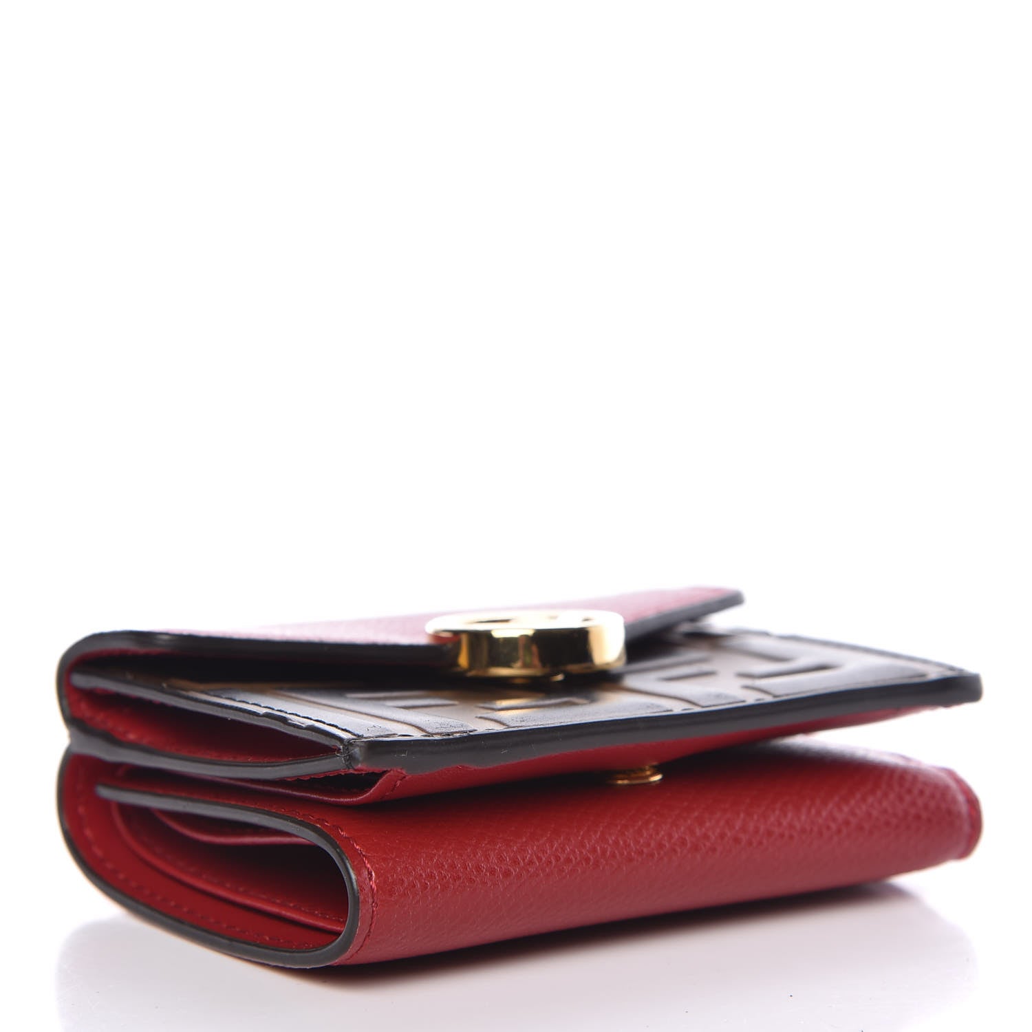 Fendi Vitello Cruise F is Fendi Bi-Color FF 1974 Embossed Micro Tri-Fold Envelope Wallet Maya Black Fragola 4 of 9