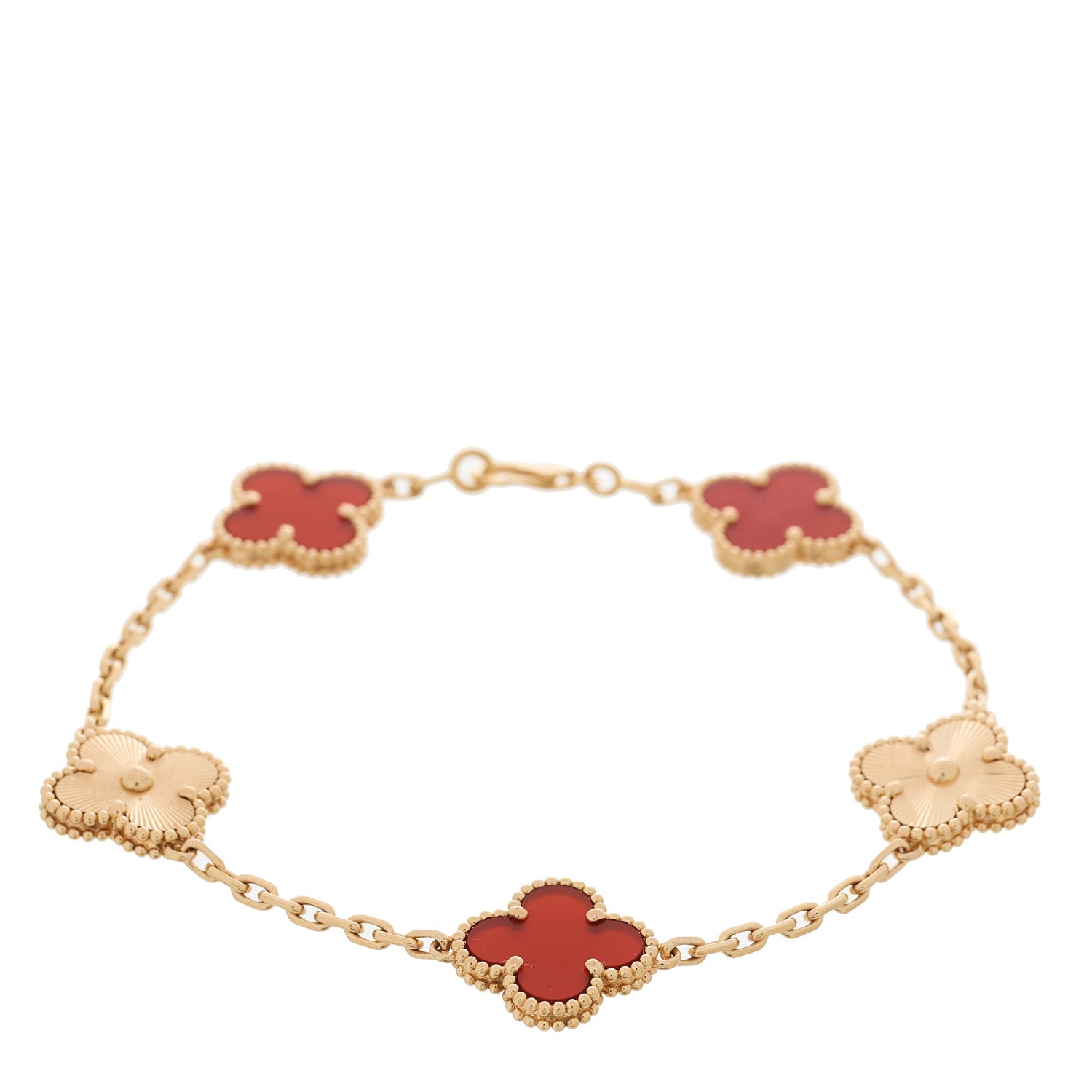 Van Cleef & Arpels 18K Rose Gold Carnelian 5 Motifs Guilloche Vintage Alhambra Bracelet 1 of 4