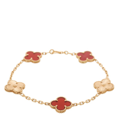 Van Cleef & Arpels 18K Rose Gold Carnelian 5 Motifs Guilloche Vintage Alhambra Bracelet 1 of 4