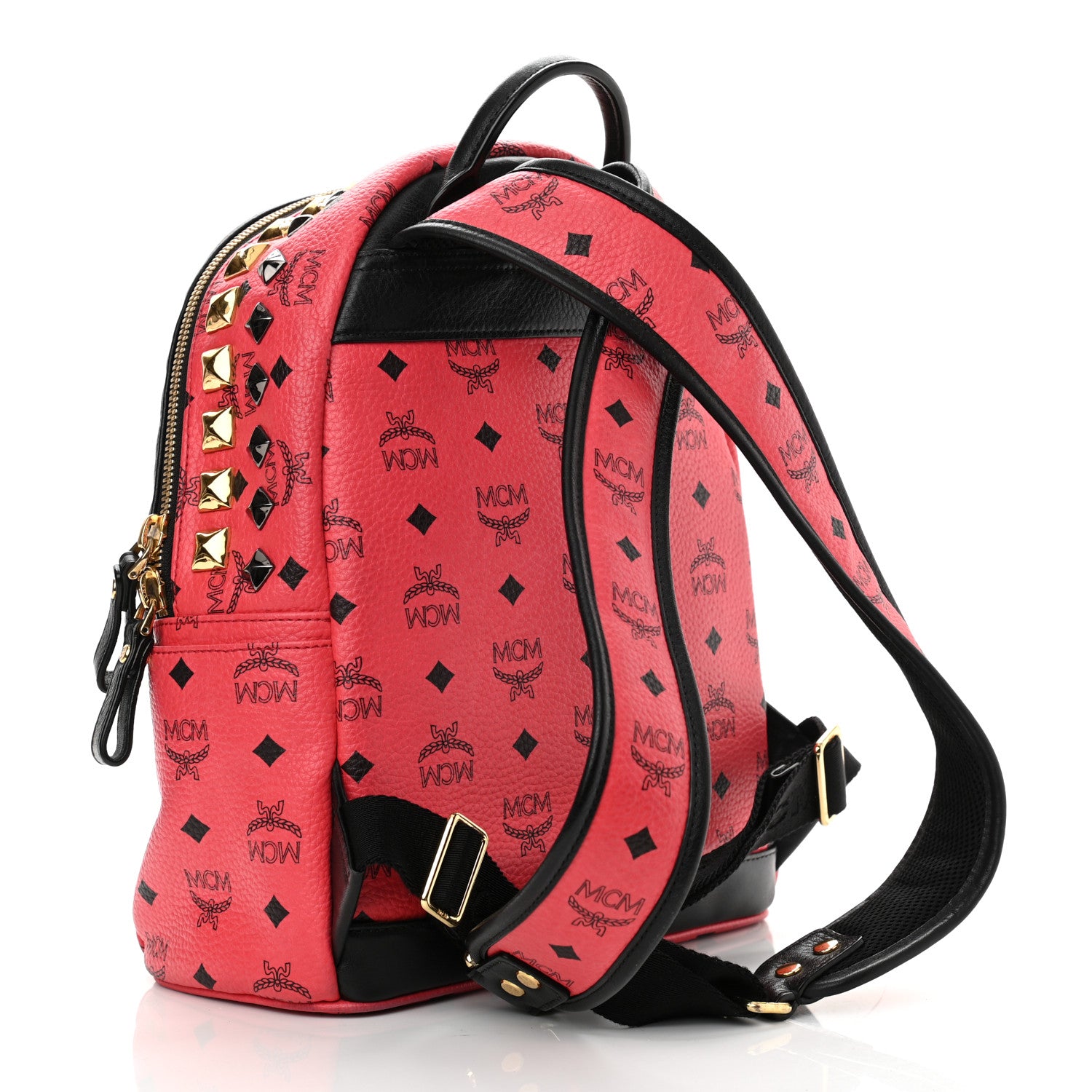 MCM Visetos Studded Colorblock Small Stark Brock Backpack Coral Black 3 of 12