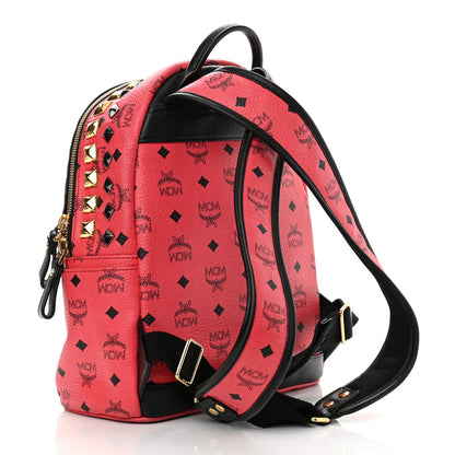 MCM Visetos Studded Colorblock Small Stark Brock Backpack Coral Black 3 of 12