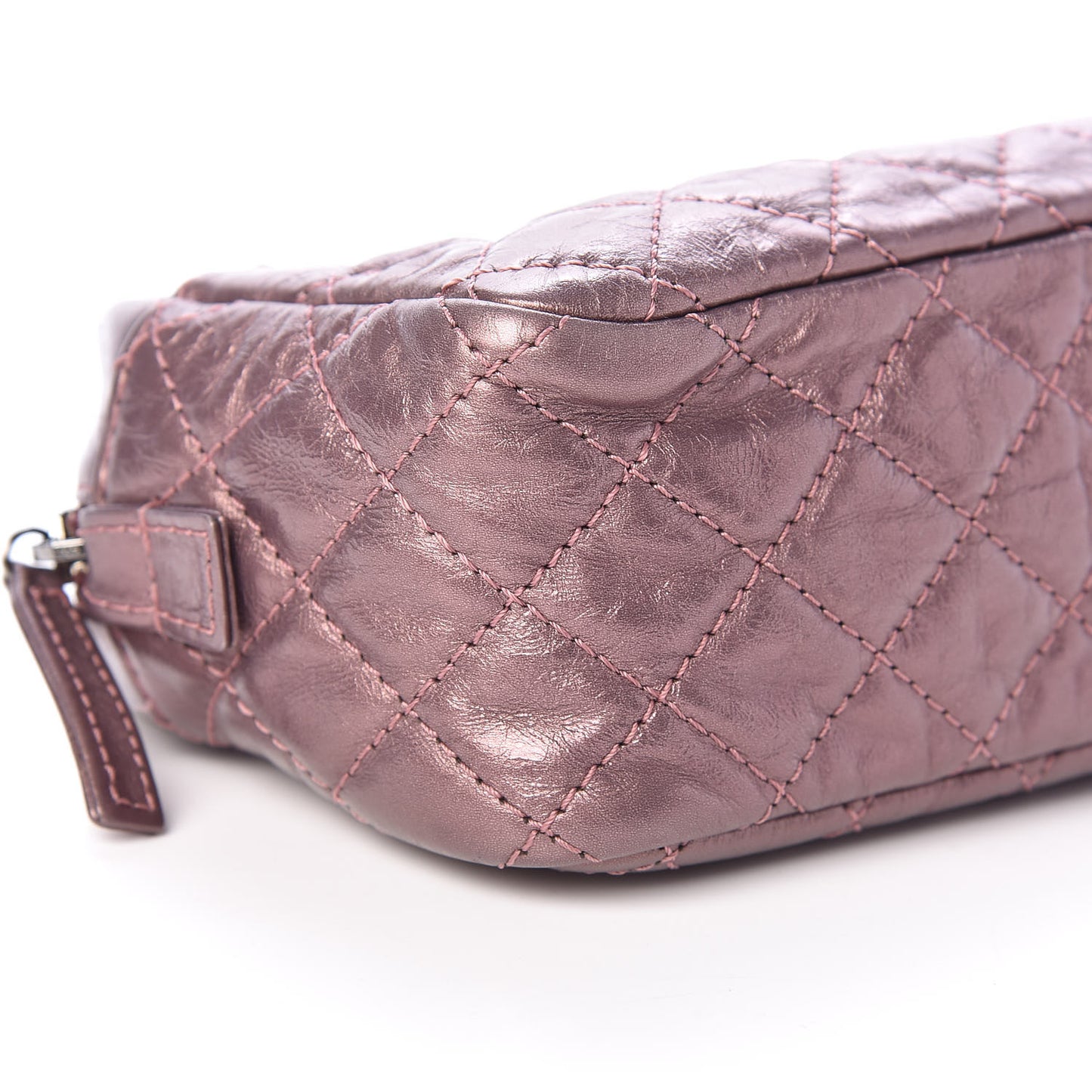 Metallic Aged Calfskin Quilted Small Reissue Camera Case Rose Fonce