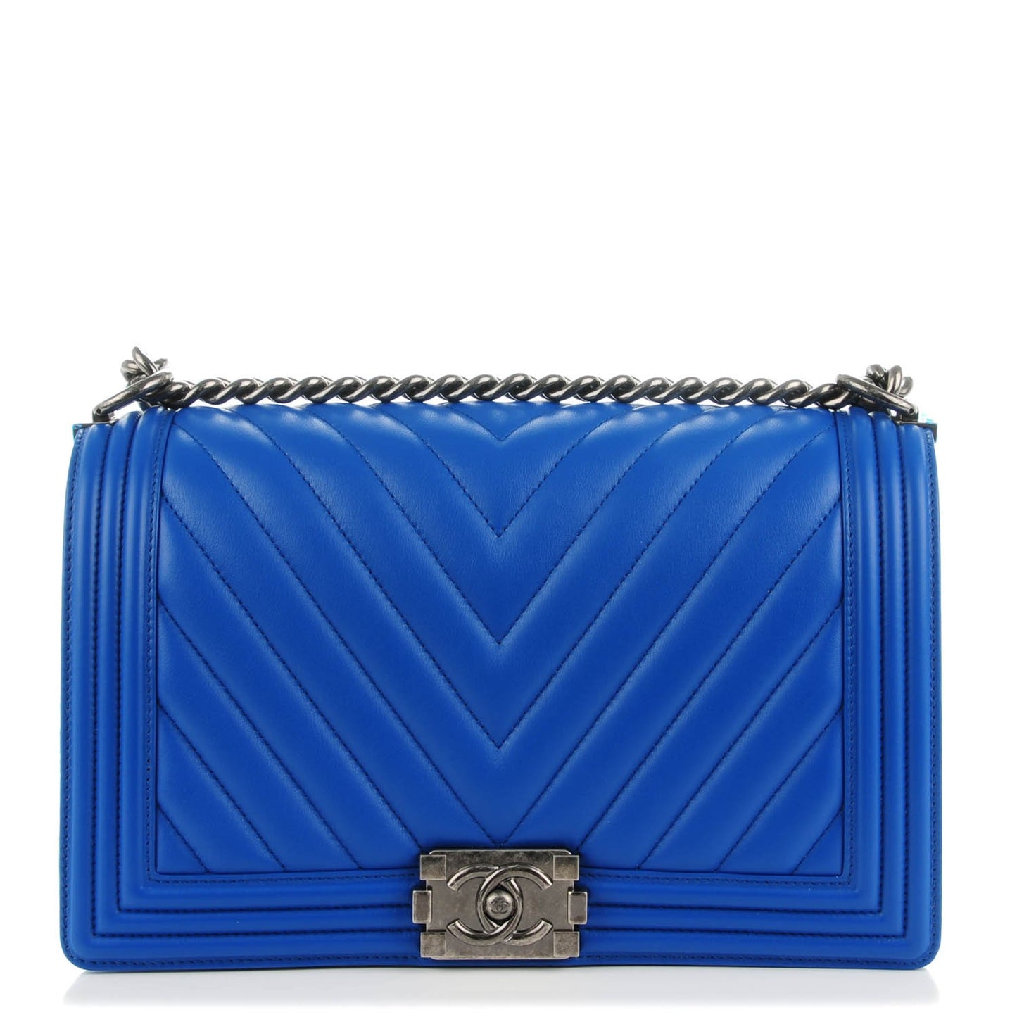 Calfskin Chevron Quilted New Medium Boy Flap Bright Blue