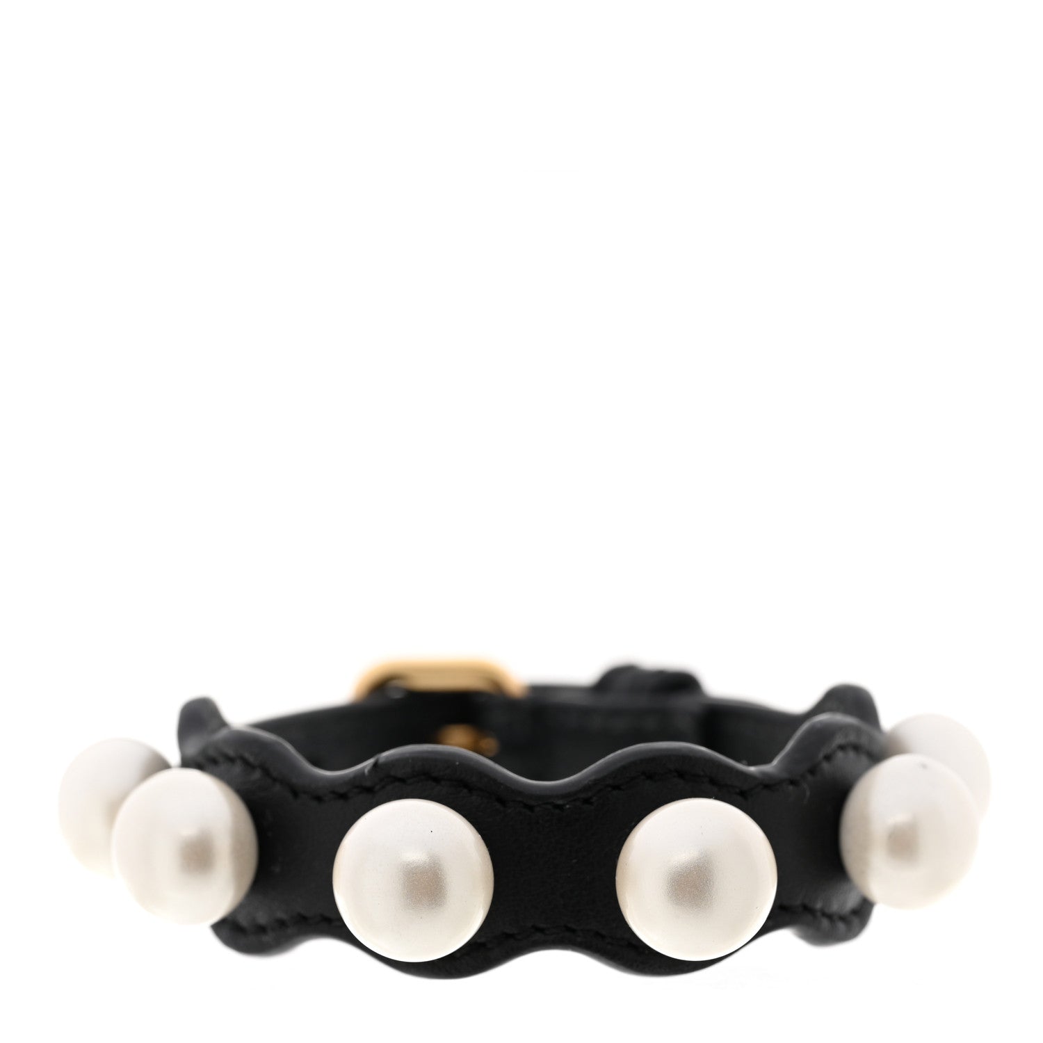 Fendi Calfskin Pearl Bracelet Black White Gold 1 of 10