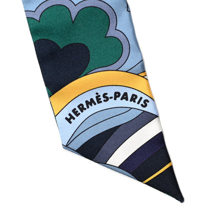 Hermes Silk Faubourg Rainbow Twilly Blue Jaune Vert 2 of 4