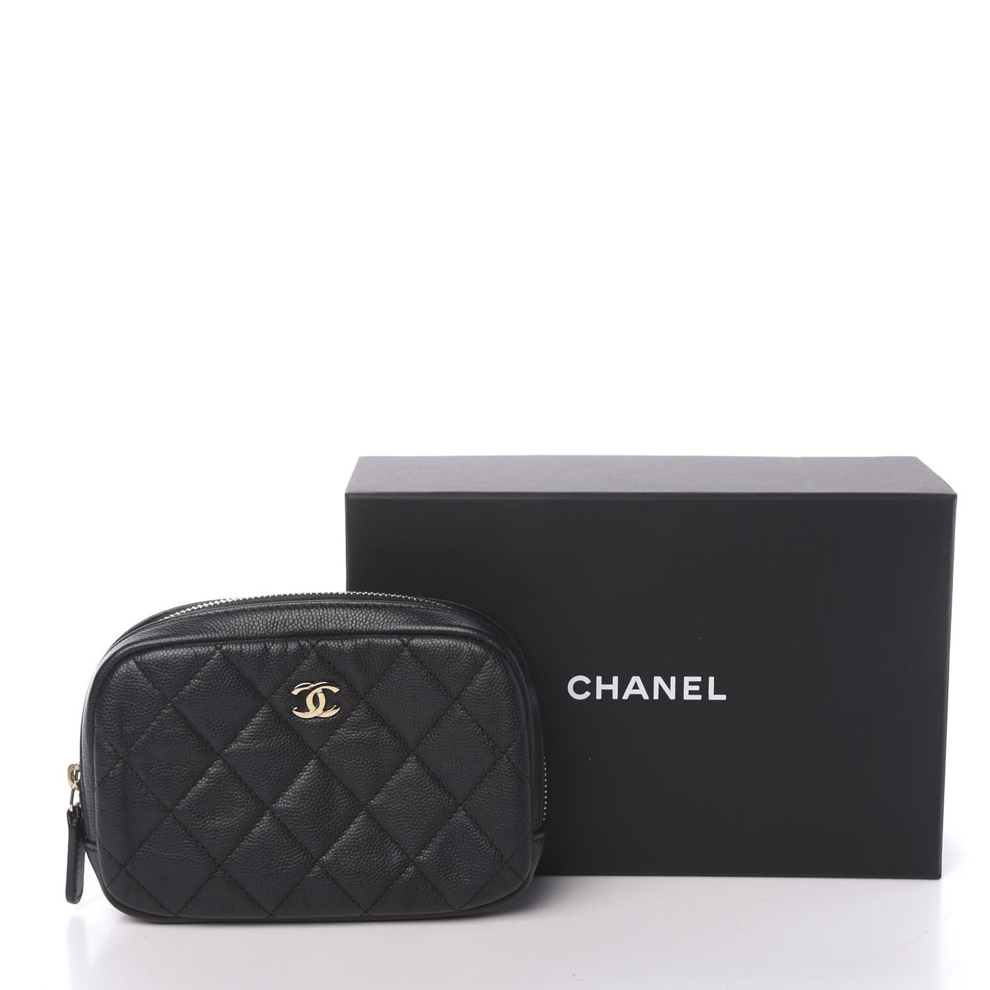 Caviar Quilted Small Curvy Pouch Cosmetic Case Black