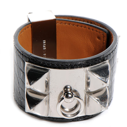 Hermes Shiny Alligator Collier De Chien CDC Bracelet Black Small 1 of 7