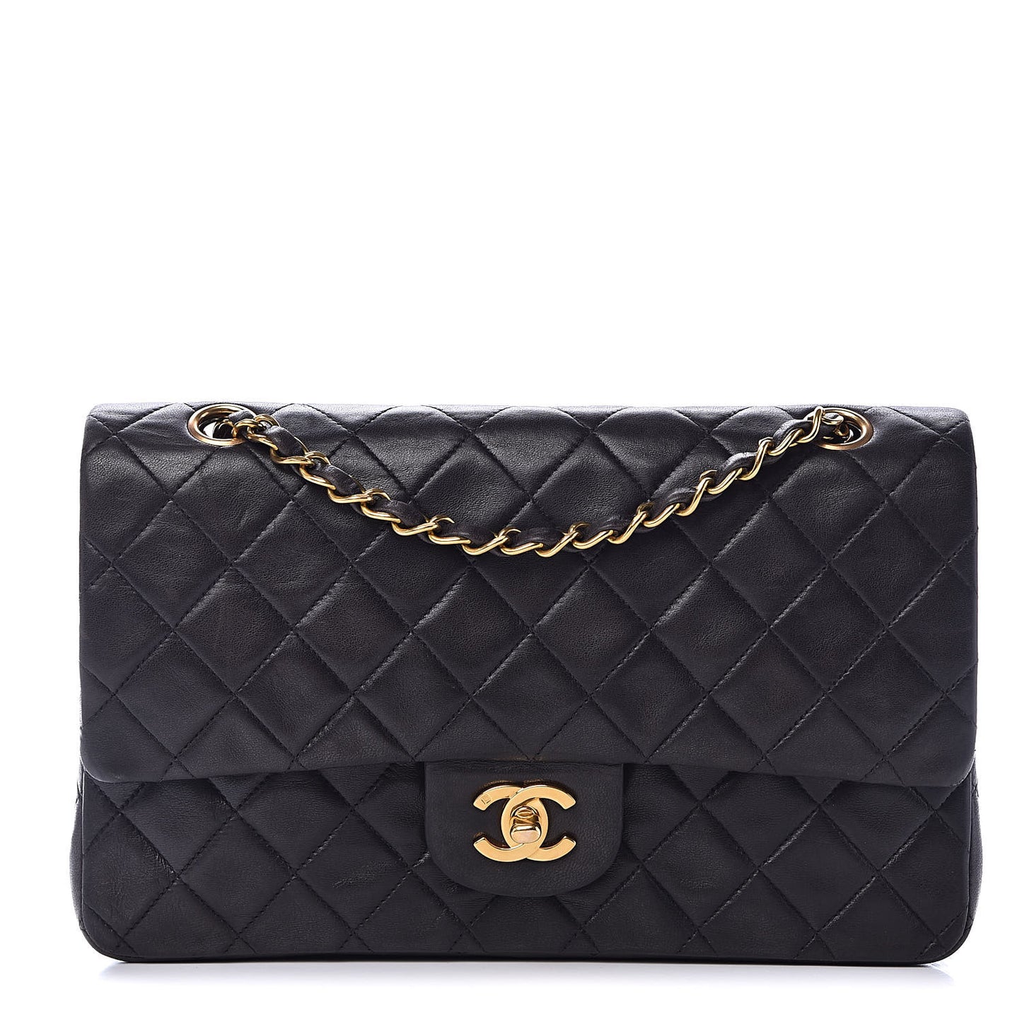Lambskin Quilted Medium Double Flap Black
