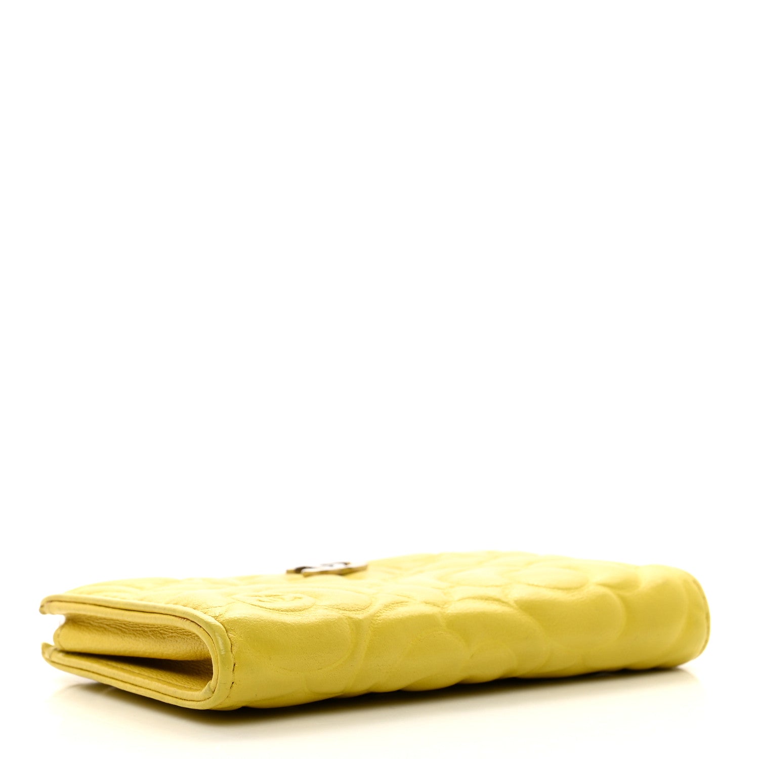 Chanel Lambskin Camellia Embossed Key Holder Case Yellow 4 of 10