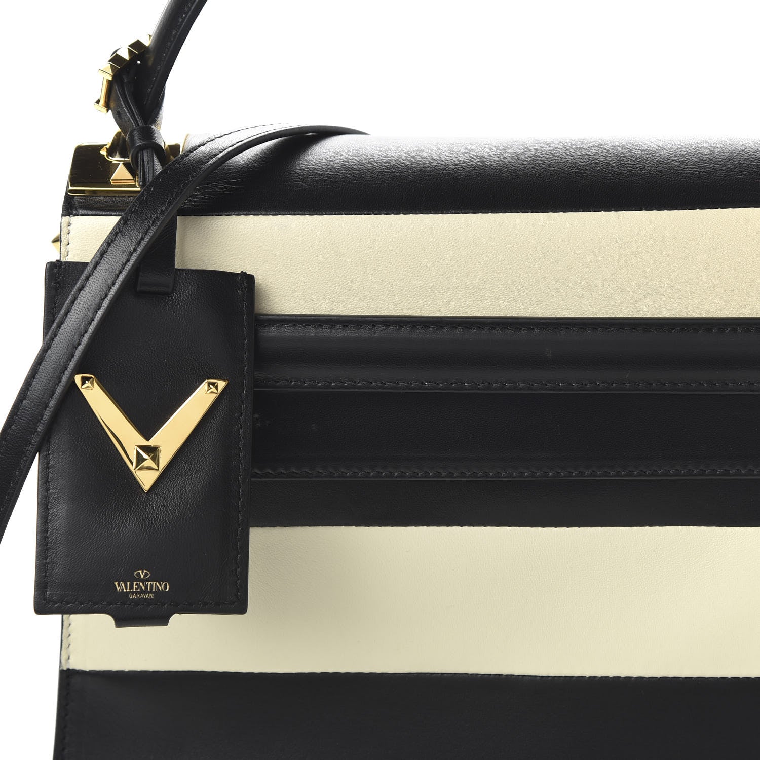 Valentino Garavani Nappa Striped Medium My Rockstud Frame Bag Black Light Ivory 9 of 12