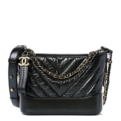 Chanel Metallic Aged Calfskin Chevron Quilted Small Gabrielle Hobo Dark Grey 1 of 9