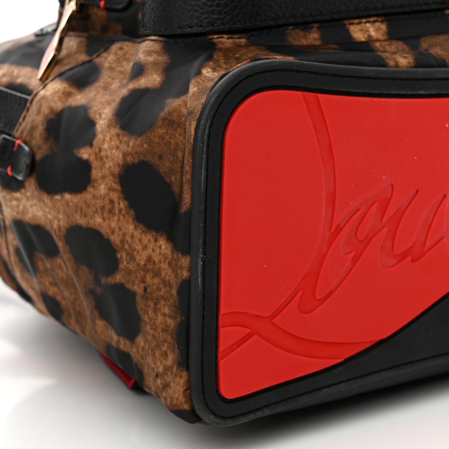 Nylon Calfskin Leopard Studded Small Backloubi Backpack Brown Black