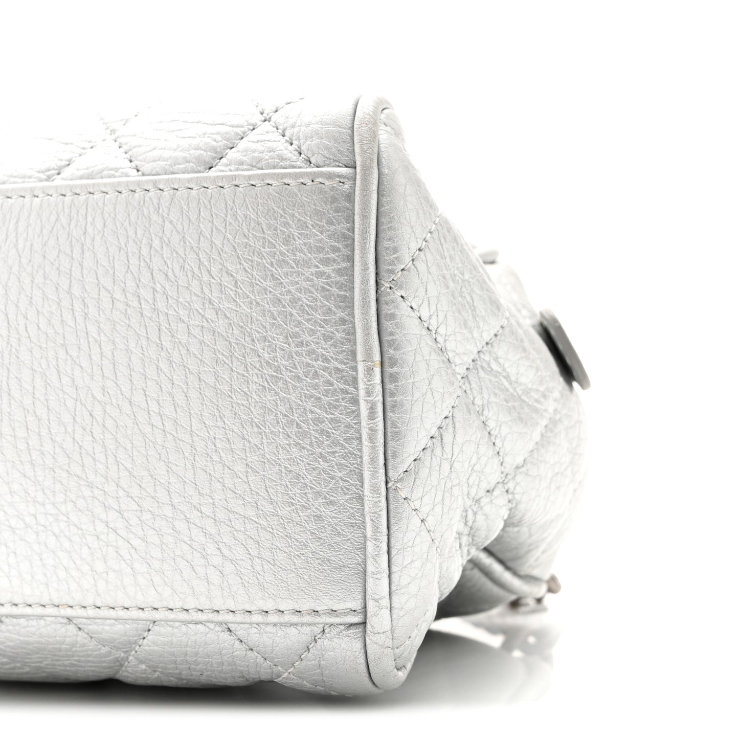 Metallic Calfskin Quilted Mini Bowling Bag Silver