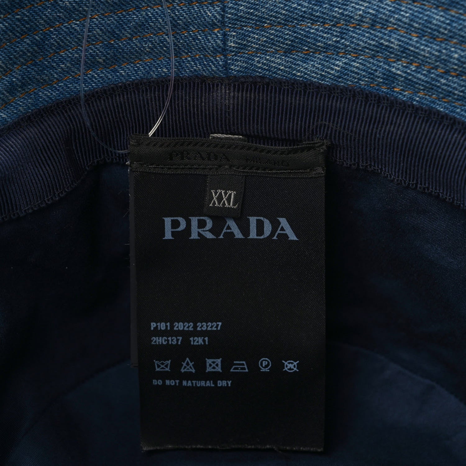 Prada Used Denim Metal Triangle Logo Mens Bucket Hat XXL Light Blue 8 of 8