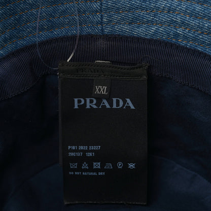 Prada Used Denim Metal Triangle Logo Mens Bucket Hat XXL Light Blue 8 of 8