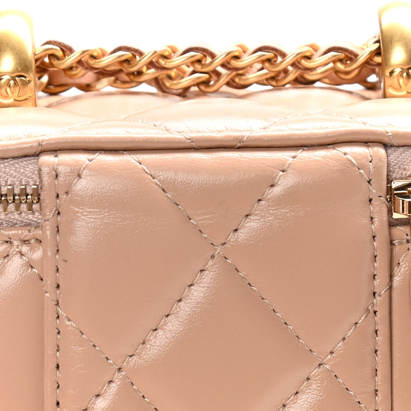 Calfskin Quilted Mini Perfect Fit Vanity Case With Chain Beige