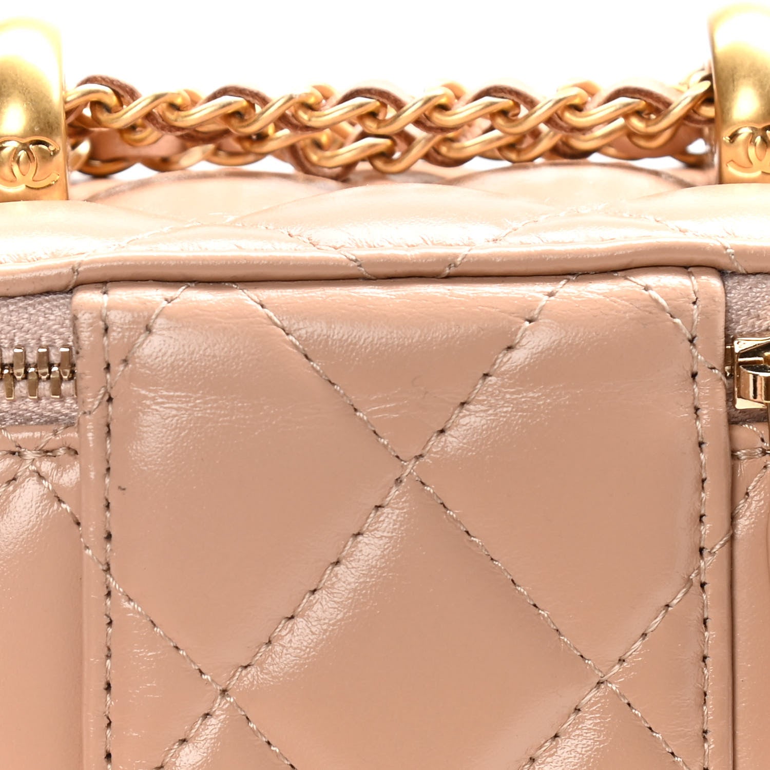 Chanel Calfskin Quilted Mini Perfect Fit Vanity Case With Chain Beige 13 of 15